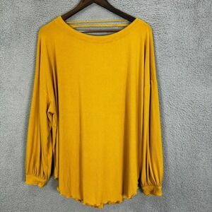Free People Top Women M Mustard Yellow Reversible Twist Front Boho Indie Slouchy
